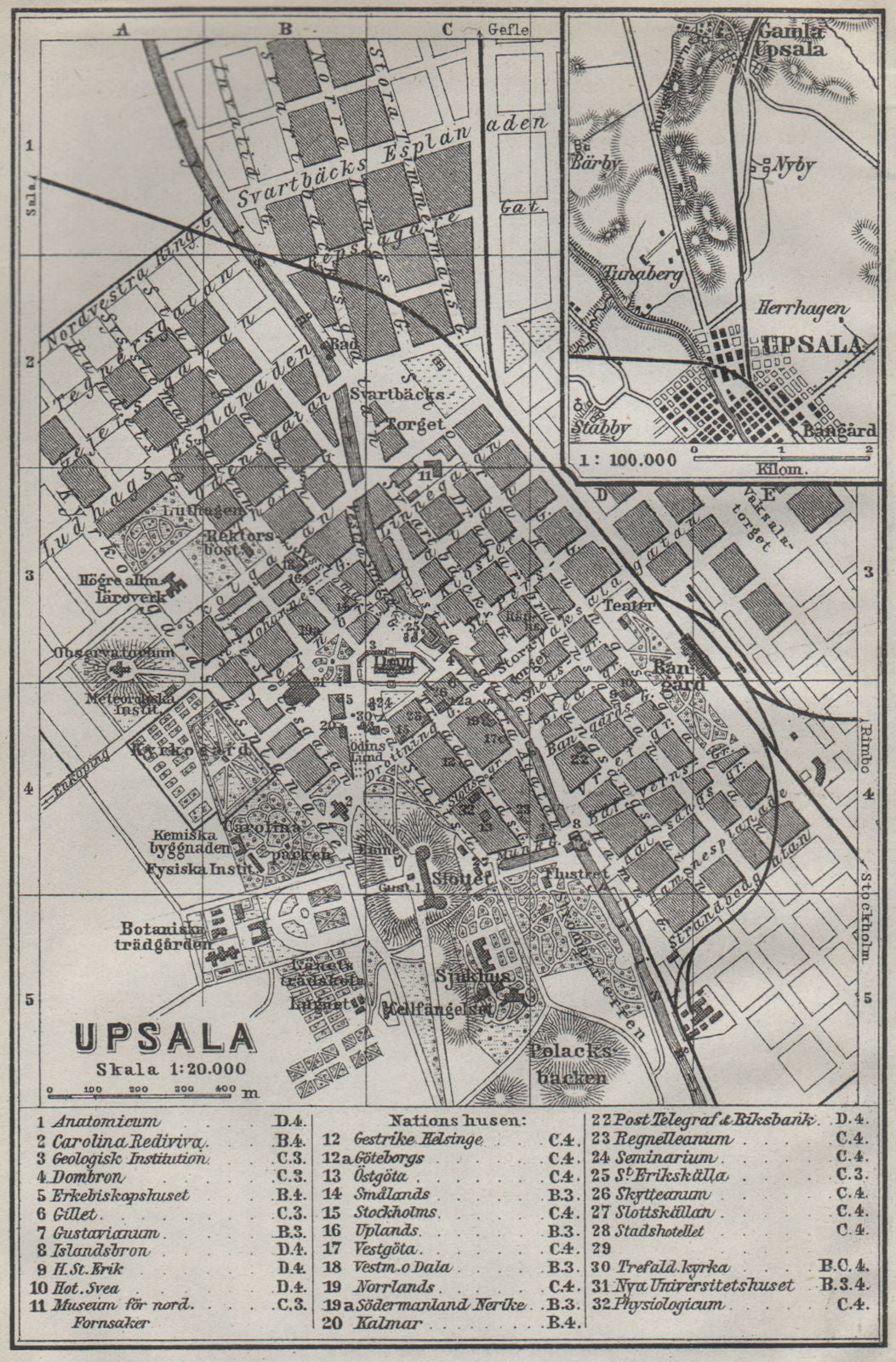 UPPSALA antique town city stadsplan. Sweden karta. BAEDEKER 1909 old map